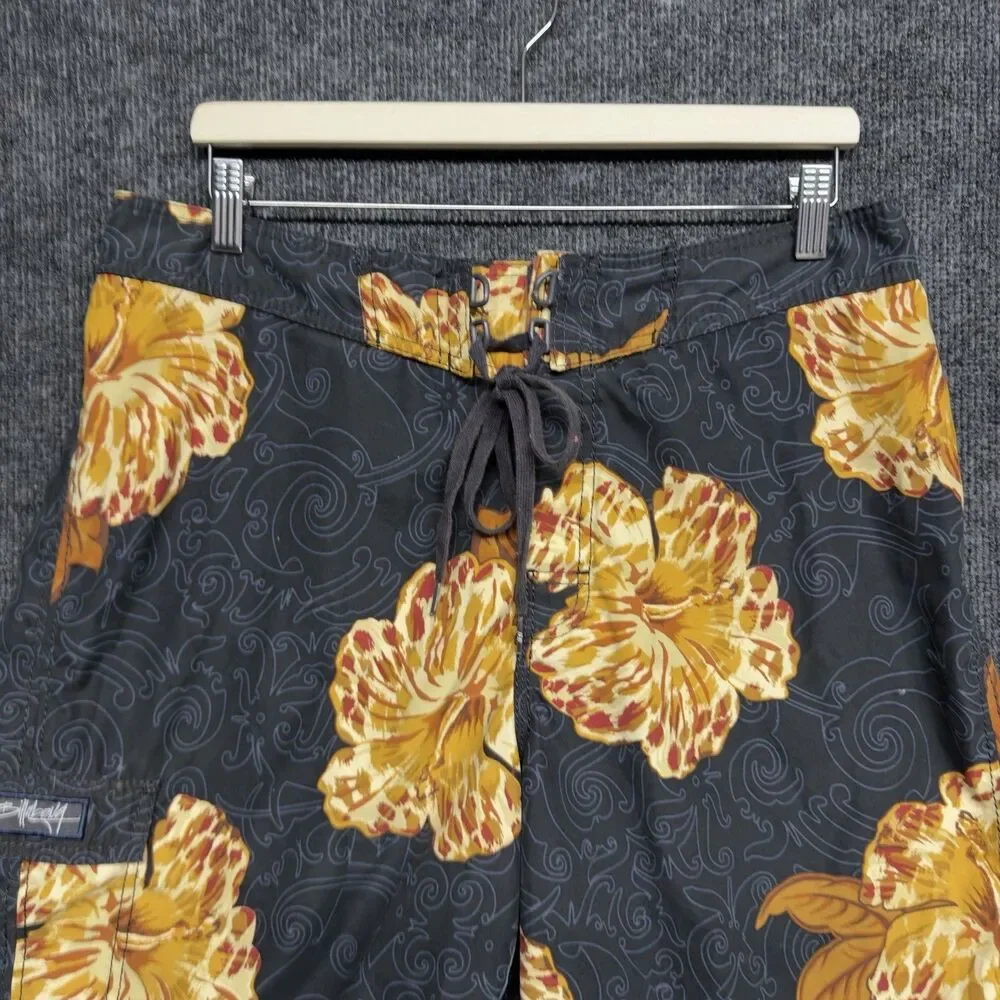 VTG Billabong Board Shorts Mens 34 Floral Hibiscus Swim Trunks 2000s Surf Y2K
